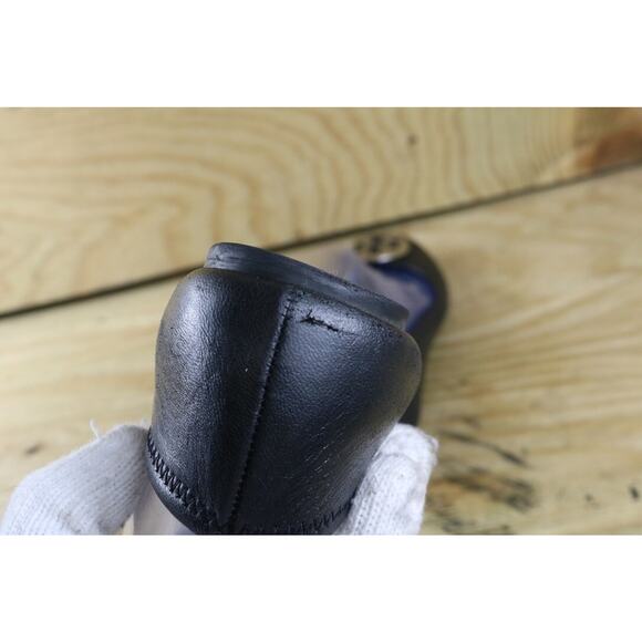 Tory Burch Shoes Women 8M Reva Black Leather Gold Color Logo Ballet Flats - Picture 8 of 9